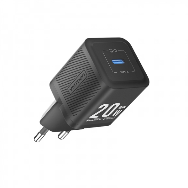 Chargeur mural Vention GaN USB-C 20W - Chargement rapide UE - Couleur noire