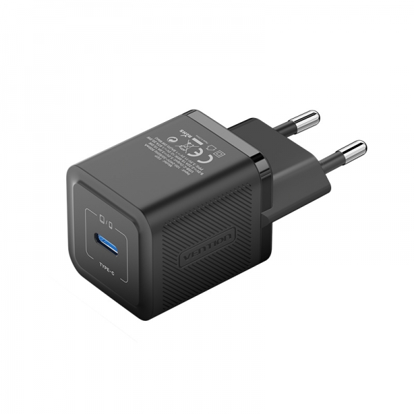 Chargeur mural Vention GaN USB-C 20W - Chargement rapide UE - Couleur noire