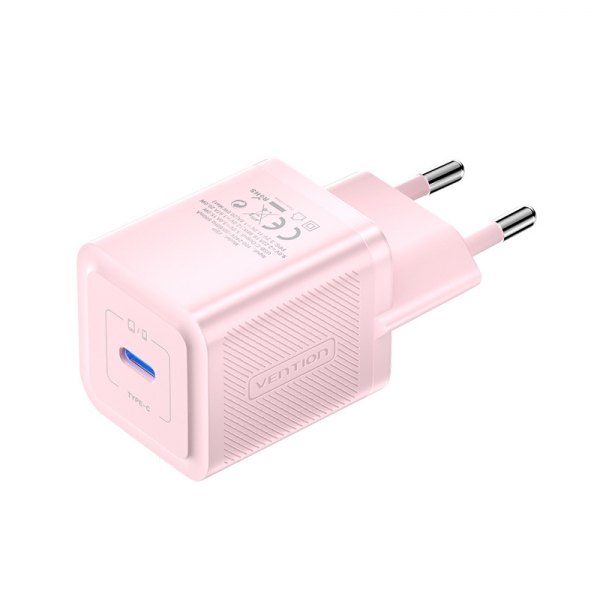 Chargeur Mural Vention GaN USB-C 20W - Chargement Rapide UE - Couleur Rose