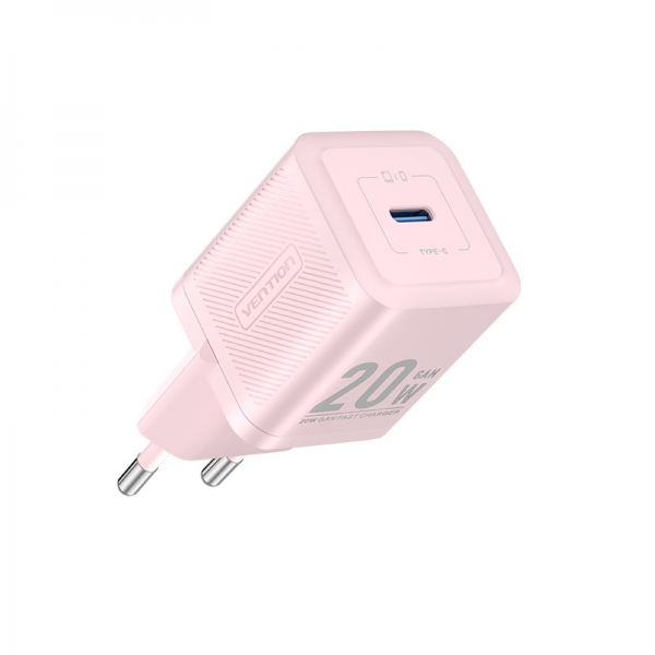 Chargeur Mural Vention GaN USB-C 20W - Chargement Rapide UE - Couleur Rose