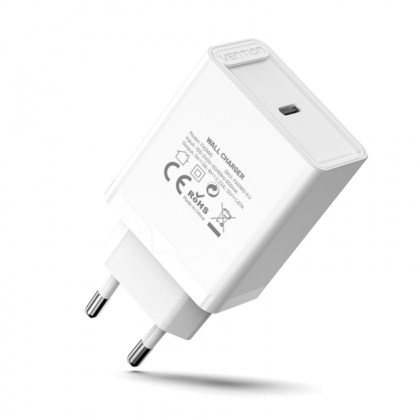 Chargeur Mural Vention USB-C 3A PD20W - Chargement Rapide - Couleur Blanc