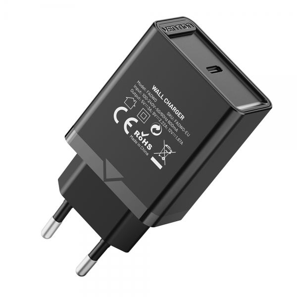 Chargeur Mural Vention USB-C 3A PD20W - Chargement Rapide - Couleur Noir