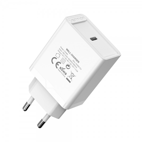 Chargeur Mural Vention USB-C 3A PD30W - Chargement Rapide - Couleur Blanc