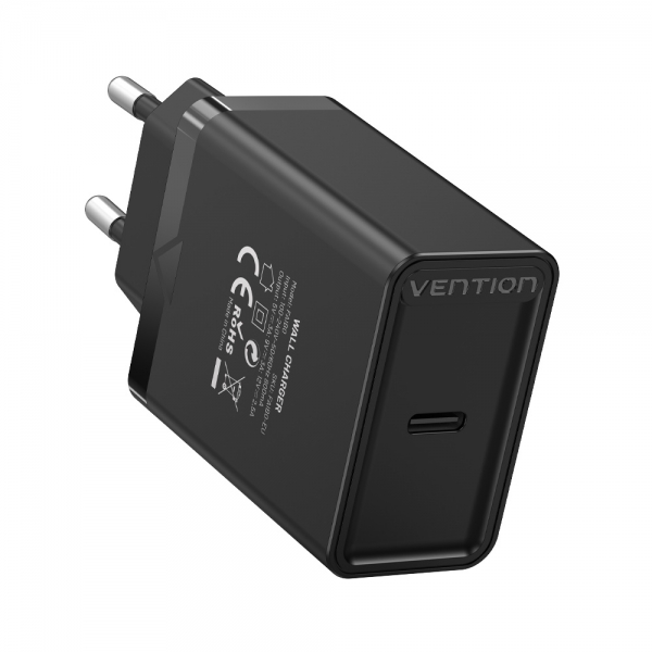 Chargeur Mural Vention USB-C 3A PD30W - Chargement Rapide - Couleur Noir