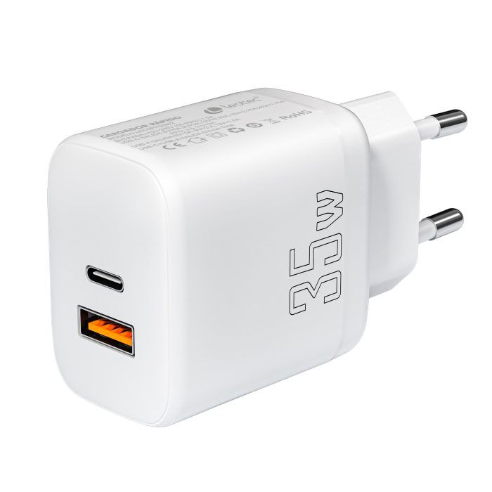 Chargeur pour Smartphone Leotec 35W avec ports USB-C PD 3.0 et USB-A - Protection contre les surintensités et les courts-circuits - Couleur blanche