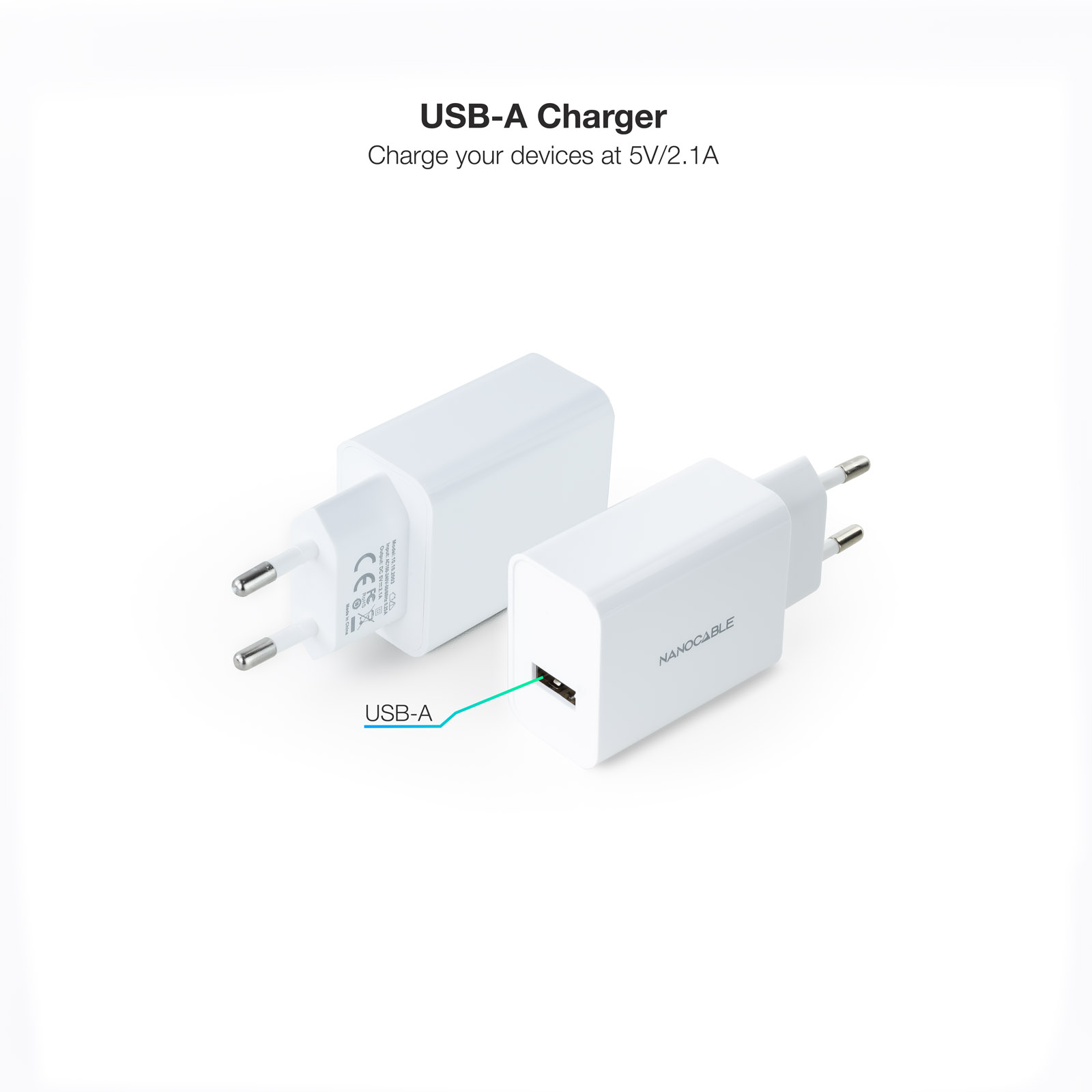 Chargeur USB Nanocable 5V/2.1A - Couleur Blanche