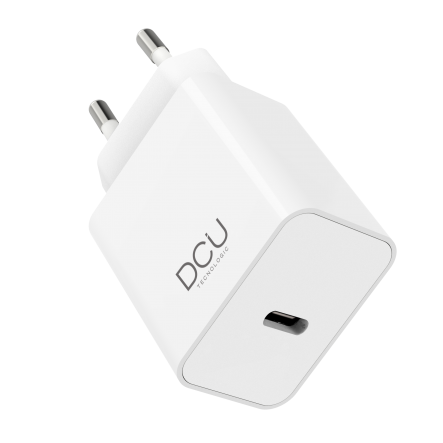 Chargeur USB Type C DCU Tecnologic 30W - Charge Rapide et Efficace - Design Compact et Portable - Câble de Haute Qualité - Couleur Blanc