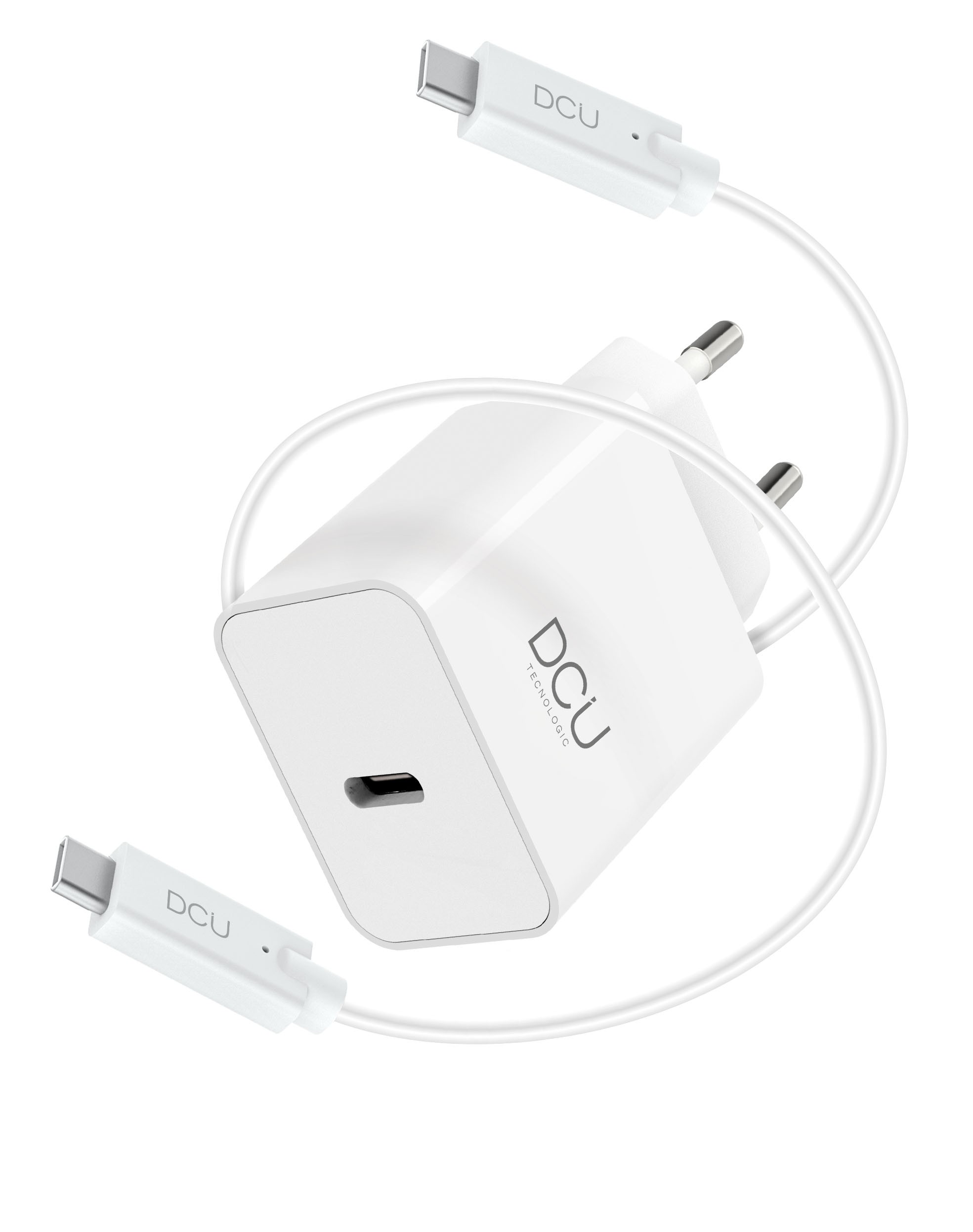 Chargeur USB Type C DCU Tecnologic 30W - Charge Rapide et Efficace - Design Compact et Portable - Câble de Haute Qualité - Couleur Blanc