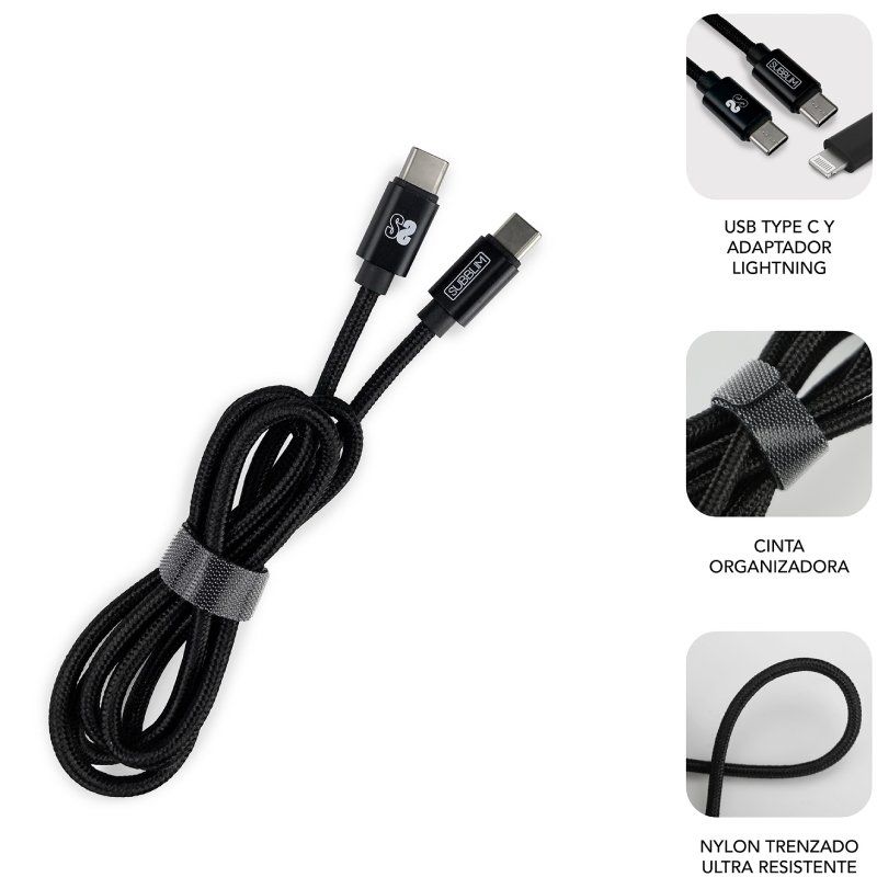 Chargeur Voiture Subblim Dual PD20W+QC3.0+Câble C vers C/Lightning - Chargement Rapide - 2 Ports USB C + USB A - Câble USB C Réversible avec adaptateur Lightning - Puissance maximale 20W - Couleur Noir