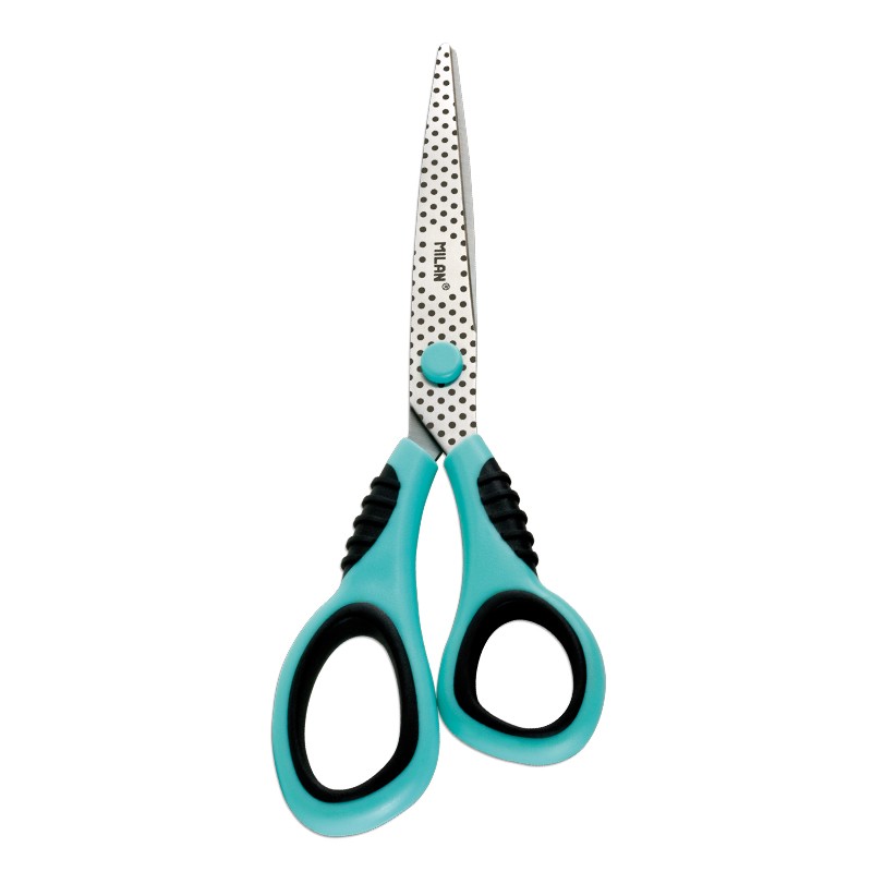 Milan Ciseaux Dots & Buttons - Lame Inox - Manche Ergonomique Turquoise - 20,5cm - Bleu