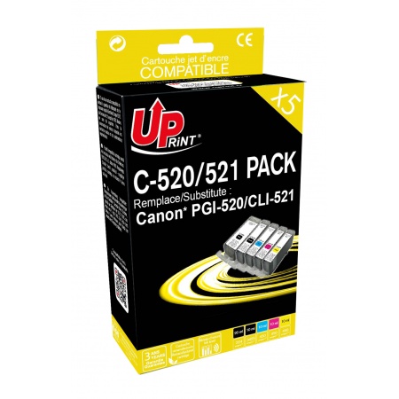 Cartouche encre Canon PGI520/CLI521 - Pack de 5 cartouches compatibles Canon  PGI-520 / CLI-521 noir & couleur