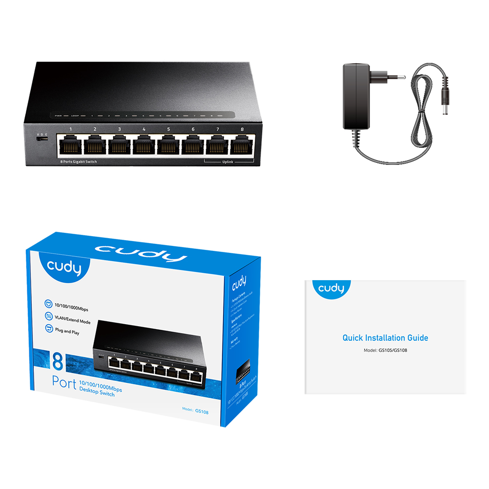 Commutateur Cudy GS108 8 ports Gigabit adaptatifs 10/100/1000 Mbps