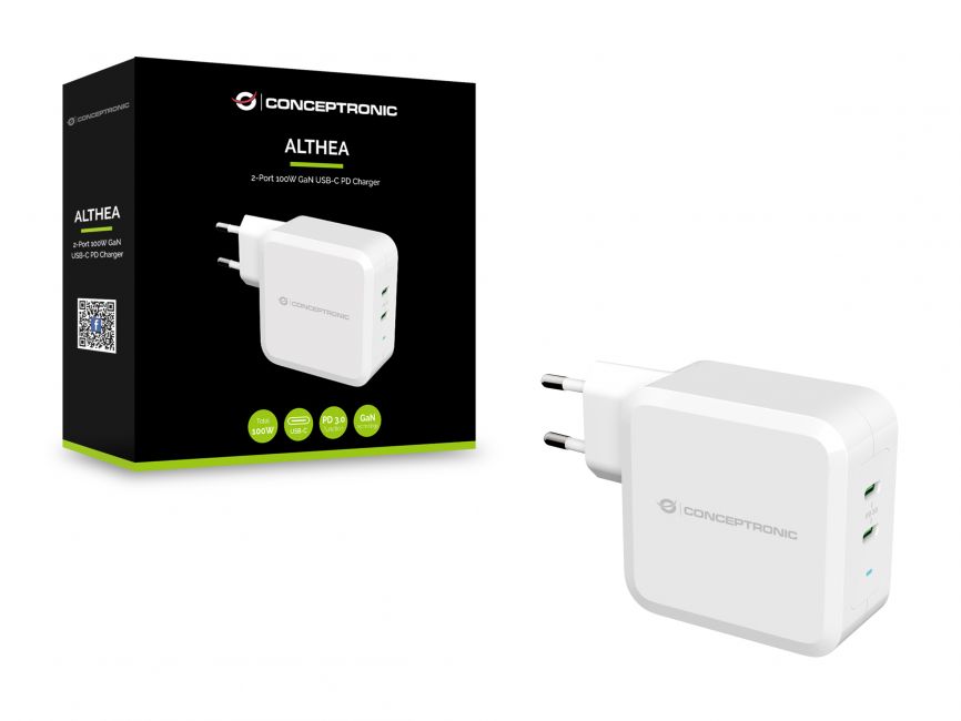 Conceptronic Althea Chargeur Universel Charge Rapide PD 2xUSB-C GaN 100W