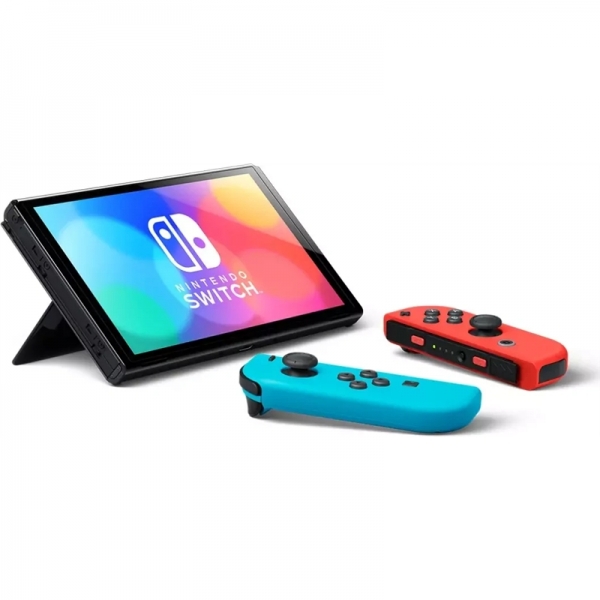 Console Nintendo Nintendo Switch Oled Neon - Comprend une base et 2 contrôleurs Joy-Con - Couleur bleu/rouge