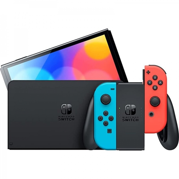 Console Nintendo Nintendo Switch Oled Neon - Comprend une base et 2 contrôleurs Joy-Con - Couleur bleu/rouge