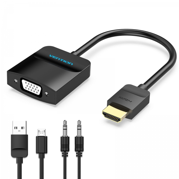 Convertisseur HDMI mâle vers VGA femelle Vention avec prise jack 3,5 mm - 0,15 m - Couleur noire