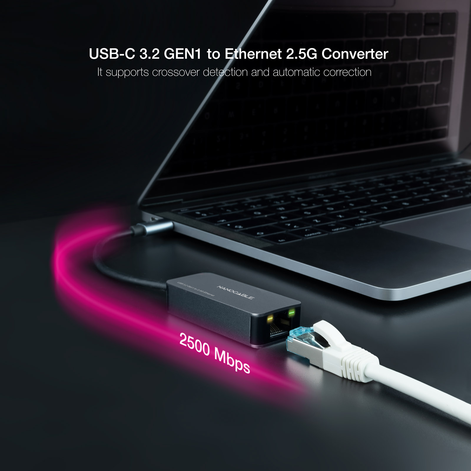 Convertisseur USB-C 3.2 GEN1 Ethernet 2.5G Nanocable 15cm - Couleur Gris