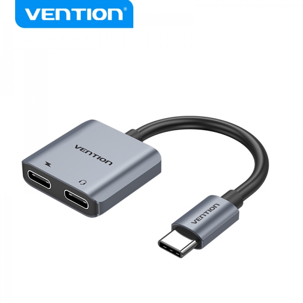 Convertisseur USB-C mâle vers 2x USB-C femelle Vention (audio et chargement) - Couleur grise