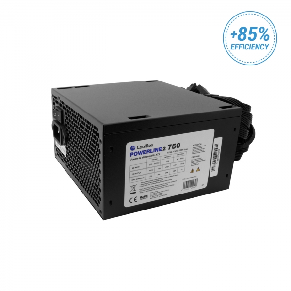 Coolbox Powerline2 Alimentation ATX 750W - Haute efficacité 85% - Alimentation fiable - Performances optimales - Couleur noire