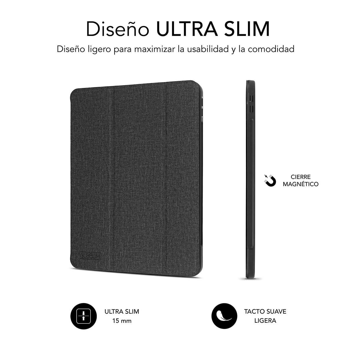 Coque Exclusive Subblim pour iPad 10ème Génération 10,9 Pouces - Shock Case - Bords Renforcés - Coque Arrière Rigide - Design Ultraléger - Fonction Support - Espace pour Apple Pencil - Fermeture Magnétique - Couleur Noir