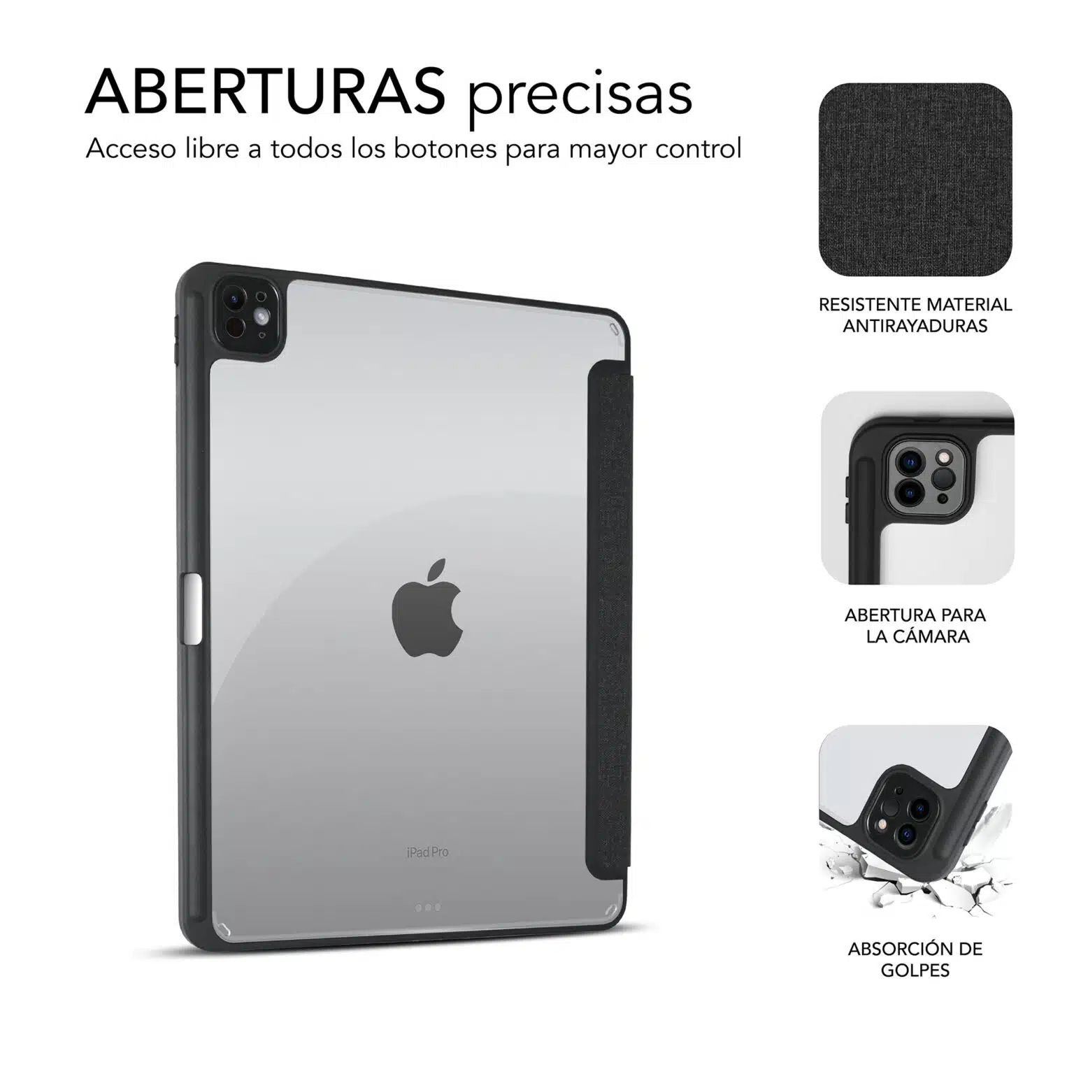 Coque exclusive Subblim pour iPad Pro 11 ? M4 2024 - Fermeture Magnétique - Bords Renforcés - 2 Positions d'Appui - Couleur Noir/Transparent