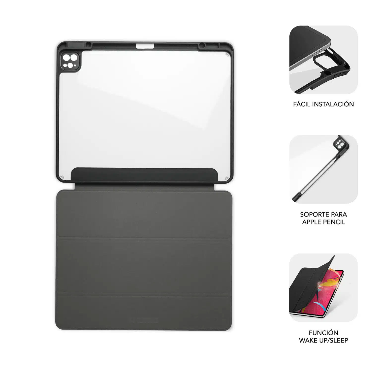 Coque exclusive Subblim pour iPad Pro 11 ? M4 2024 - Fermeture Magnétique - Bords Renforcés - 2 Positions d'Appui - Couleur Noir/Transparent