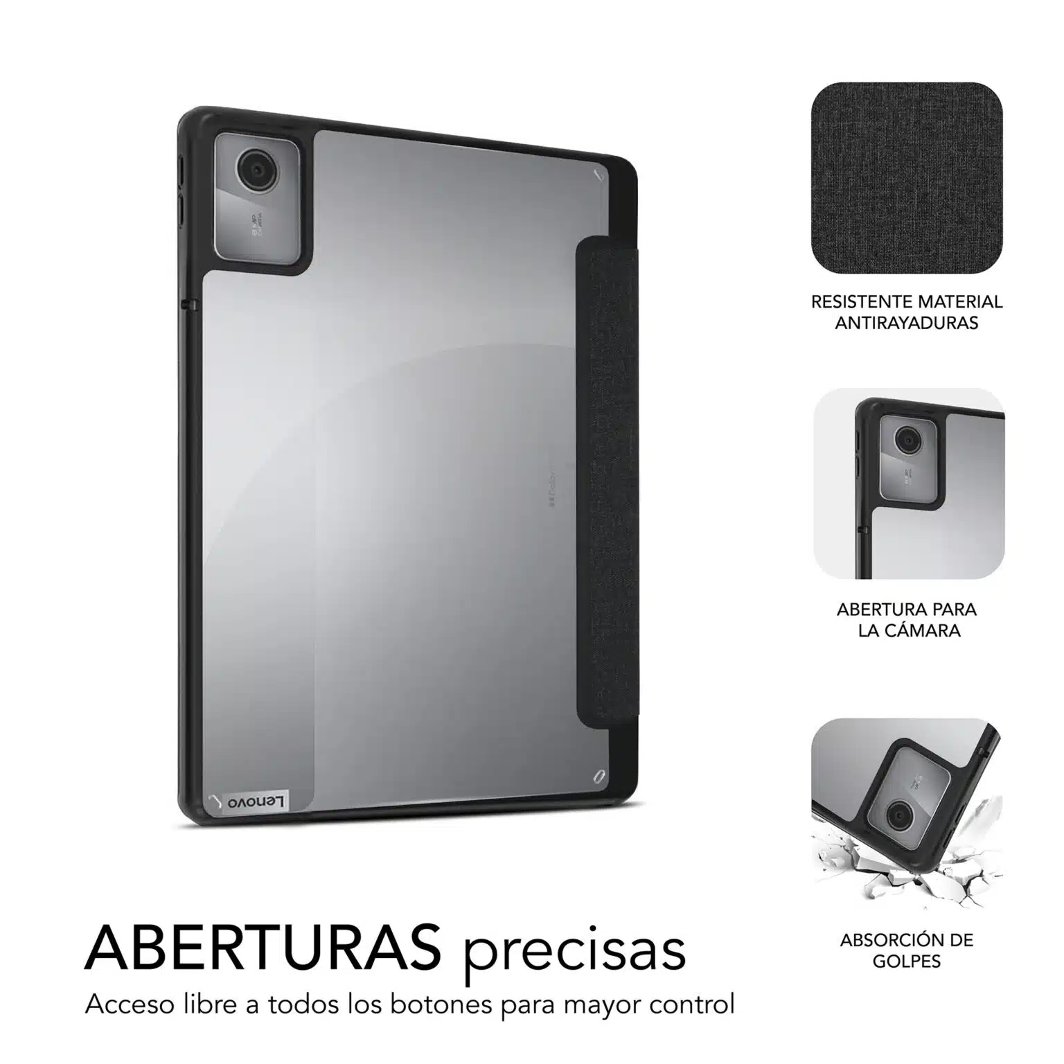 Coque Exclusive Subblim pour Tablette Lenovo Tab M11 - Fermeture Magnétique - Bords Renforcés - 2 Positions de Support - Couleur Noir/Transparent