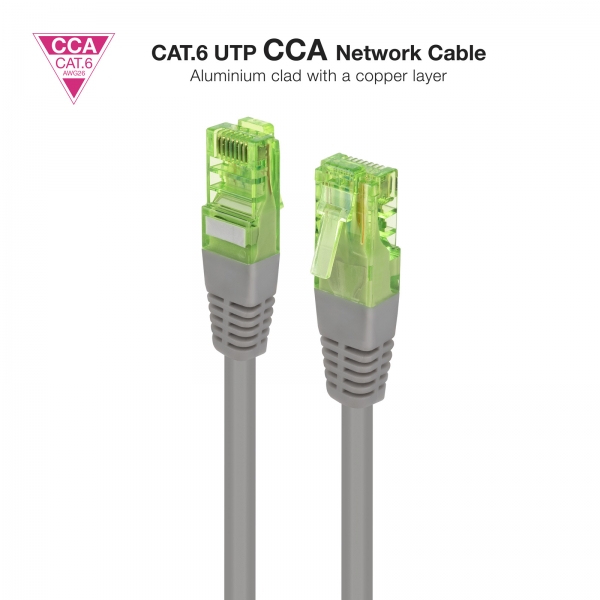 Cordon de brassage pour câble réseau Nanocable Cat.6 UTP AWG26 CCA - Longueur 0,5 m - Couleur Gris