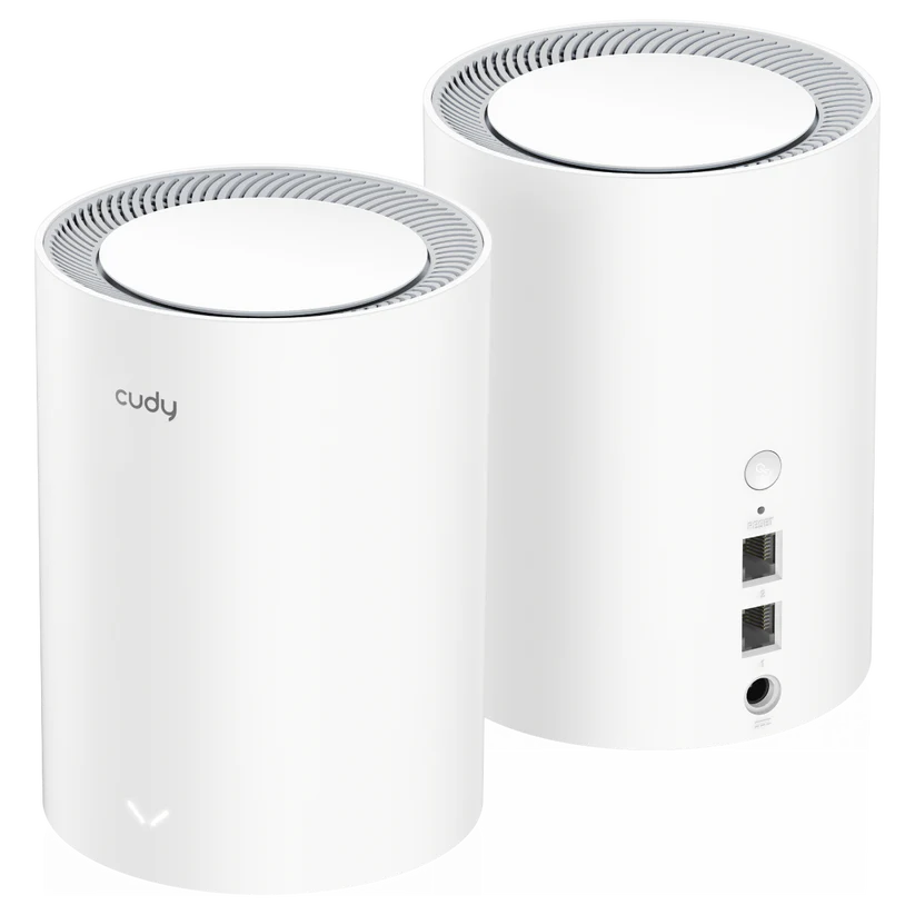 Cudy AX3000 Pack de 2 systèmes WiFi 6 Mesh AX3000 2,5G double bande - Prend en charge la bande passante 20/40/80/160 MHz - 1 port LAN 10/100/1000 Mbps, 1 port WAN 2,5 Gbps - 5 antennes internes