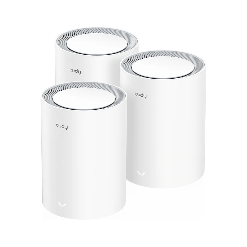 Cudy AX3000 Pack de 3 systèmes WiFi 6 Mesh AX3000 2,5G double bande - Prend en charge la bande passante 20/40/80/160 MHz - 1 port LAN 10/100/1000 Mbps, 1 port WAN 2,5 Gbps - 5 antennes internes