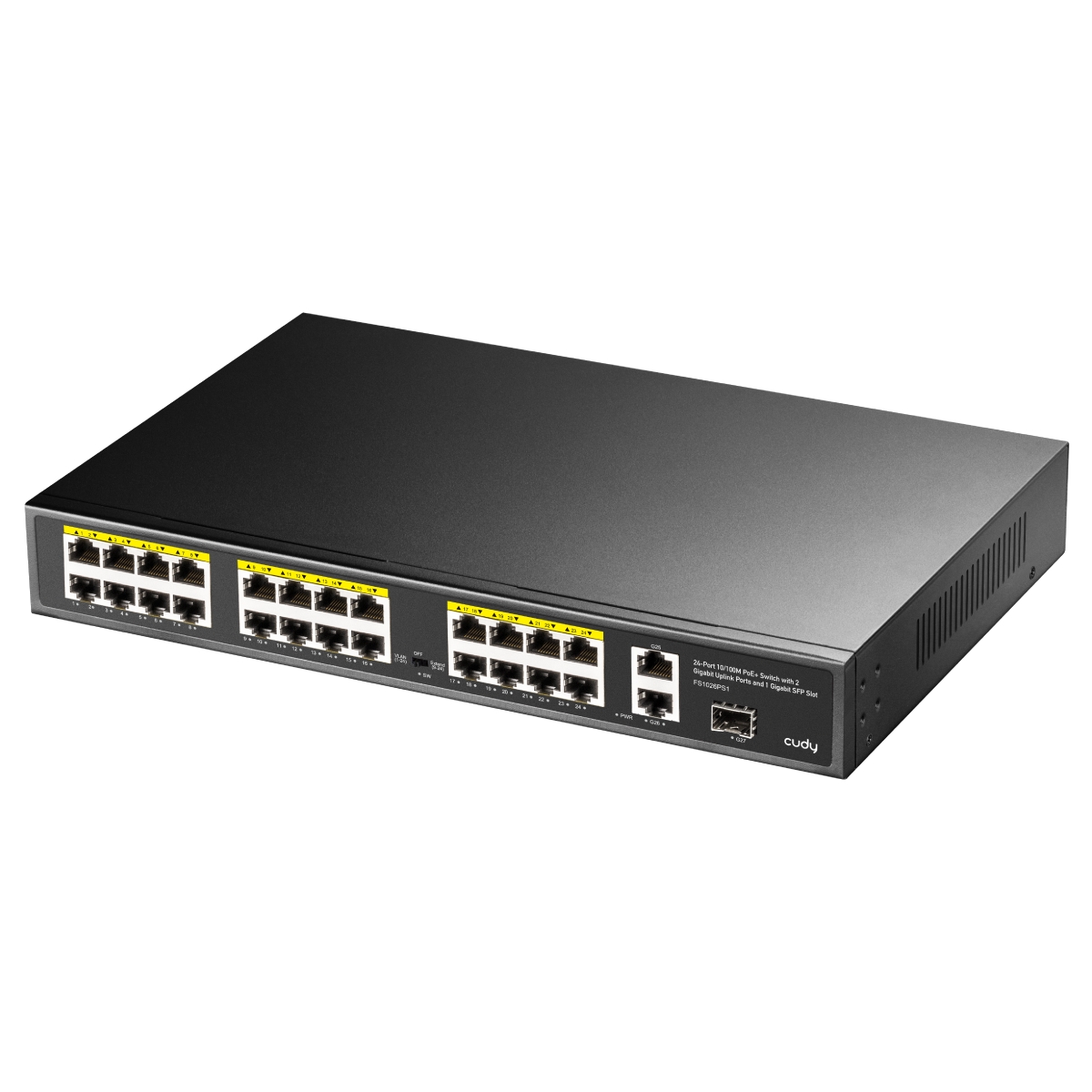 Cudy FS1026PS1 Commutateur Gigabit PoE+ 24 ports 10/100 Mbits + 2 ports de liaison montante Gigabit + 1 emplacement SFP 1,25 Gbit/s