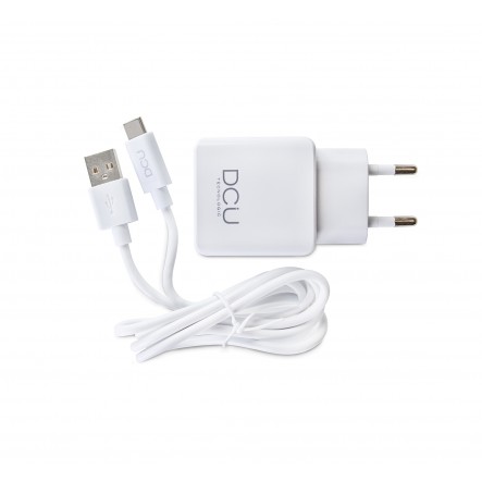 DCU Tecnologic Chargeur USB 5V 2,4A + Câble USB Type C - 1m - Chargement Rapide et Sûr pour vos Appareils - Couleur Blanc