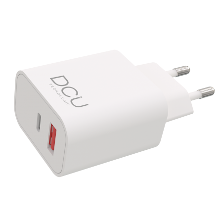 DCU Tecnologic Chargeur USB Type C PD 20W + USB QC 3.0 18W - Charge Rapide - Puissant et Polyvalent - Couleur Blanc