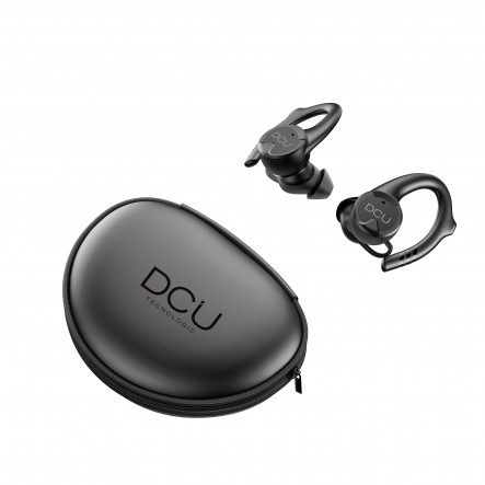 DCU Tecnologic Earbuds Bluetooth Sport Earhook IPX-6 - Écouteurs sans fil conçus pour les athlètes - Crochets d'oreille qui garantissent un ajustement sécurisé - Résistance à l'eau IPX-6 - Qualité sonore exceptionnelle - Couleur noire