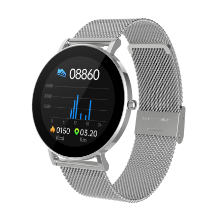 DCU Tecnologic Smartwatch Boulevard - Connexion et style au poignet - Écran Amoled - Chargement magnétique - 14 modes sportifs - Résistant à l'eau IP68 - Couleur argent