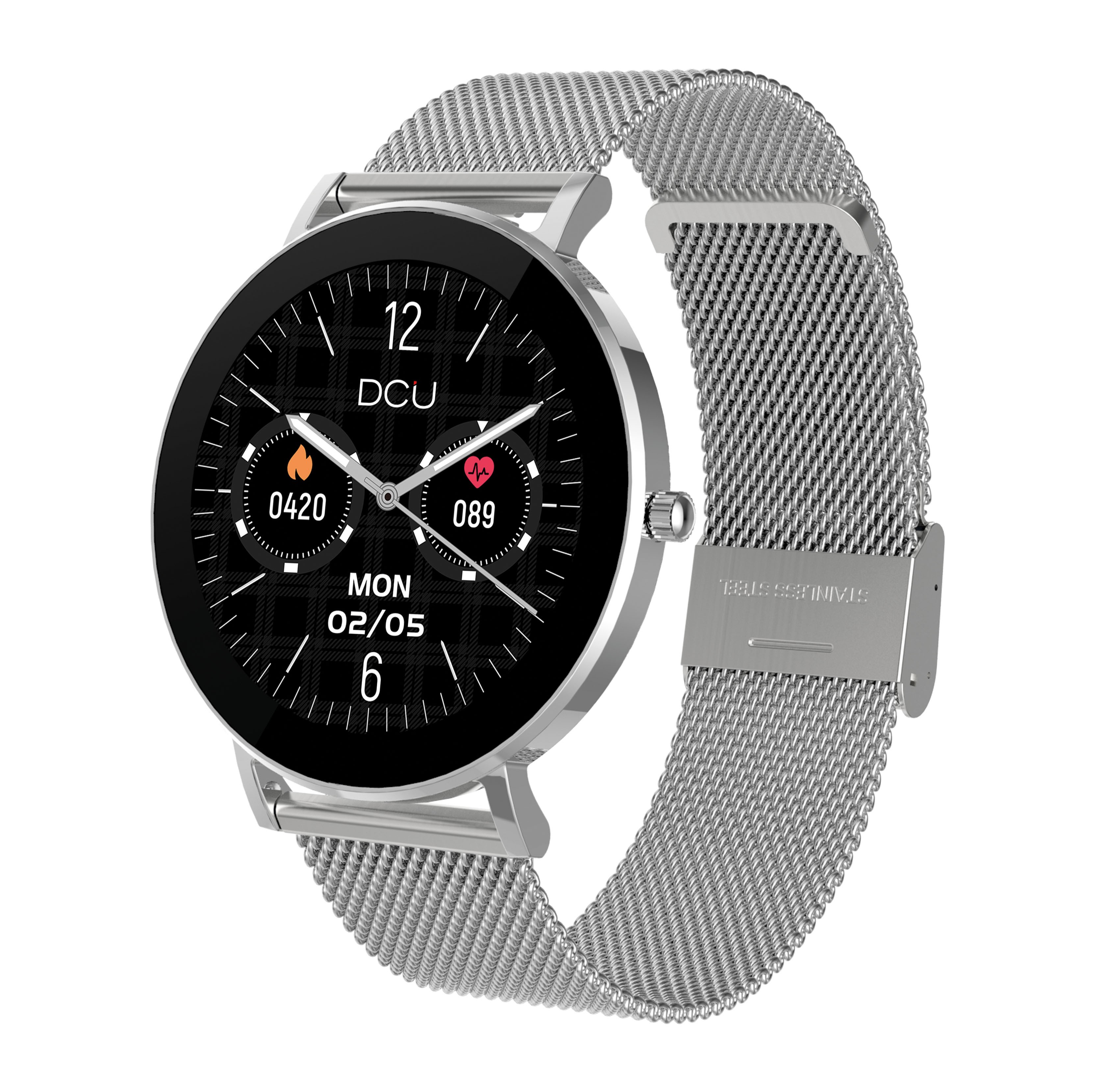 DCU Tecnologic Smartwatch Boulevard - Connexion et style au poignet - Écran Amoled - Chargement magnétique - 14 modes sportifs - Résistant à l'eau IP68 - Couleur argent