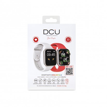 DCU Tecnologic Smartwatch Colorful 2 - Connexion Bluetooth 5.0 - Résistant à l'eau IP67 - Batterie 230Mah - 12 langues disponibles - Couleur blanche