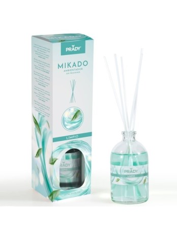 Désodorisant Prady Clean Mikado - Bouteille en verre de 100 ml et baguettes de diffusion