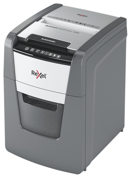 Destructeur de particules automatique Rexel Optimum AutoFeed 100X - 34L - Alimentation automatique 100 feuilles - Fente manuelle 8 feuilles - Anti-bourrage