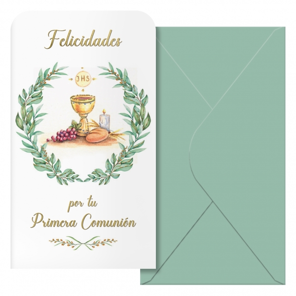 Dohe Calice Pack de 6 cartes de vœux/portefeuilles de communion avec enveloppe - Taille 9x16 cm - Papier offset - Imprimé en couleur