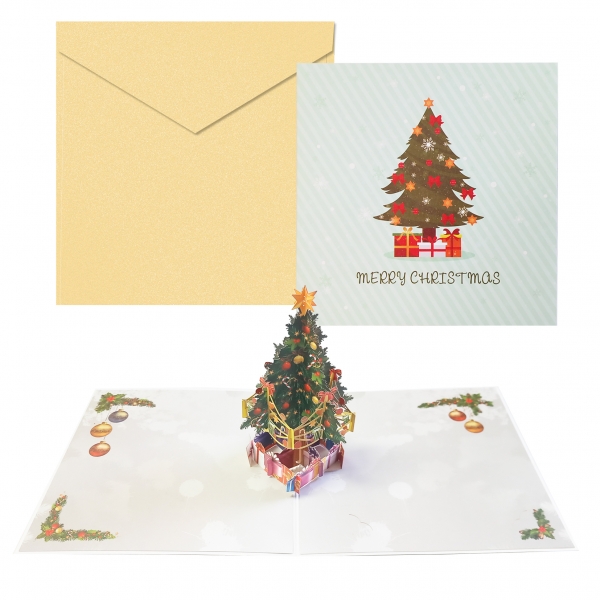 Dohe Carte de vœux de Noël 3D Sapin de Noël avec enveloppe – Taille 15 x 15 cm – Imprimée en couleur