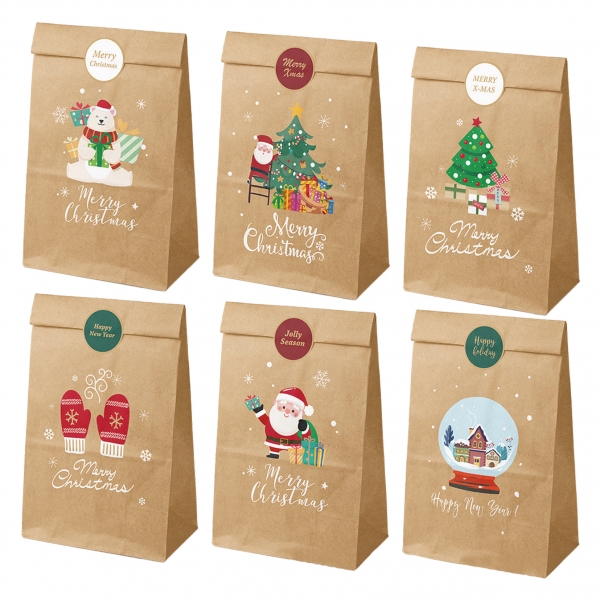 Dohe Christmas Pack de 12 Sacs en Papier Kraft - 2 Sacs par Modèle - Haute Résistance