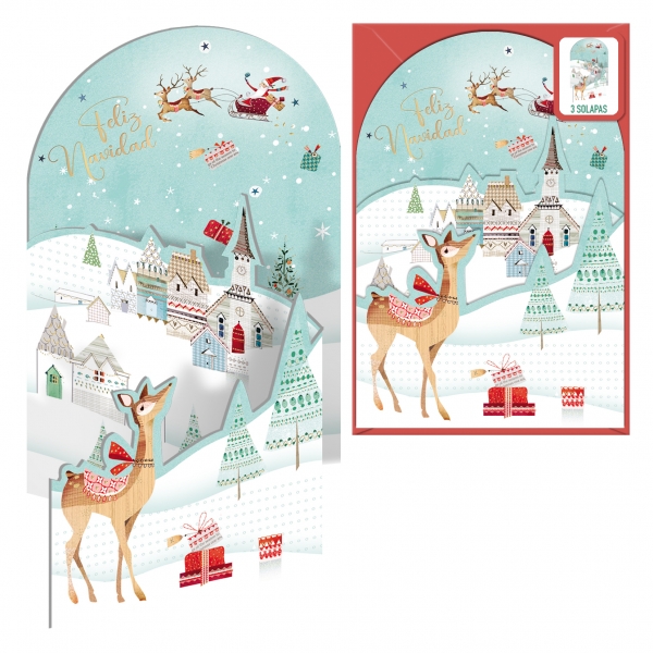 Dohe Christmas Village Lot de 6 cartes de vœux de Noël pop-up avec enveloppe – Imprimées en couleur