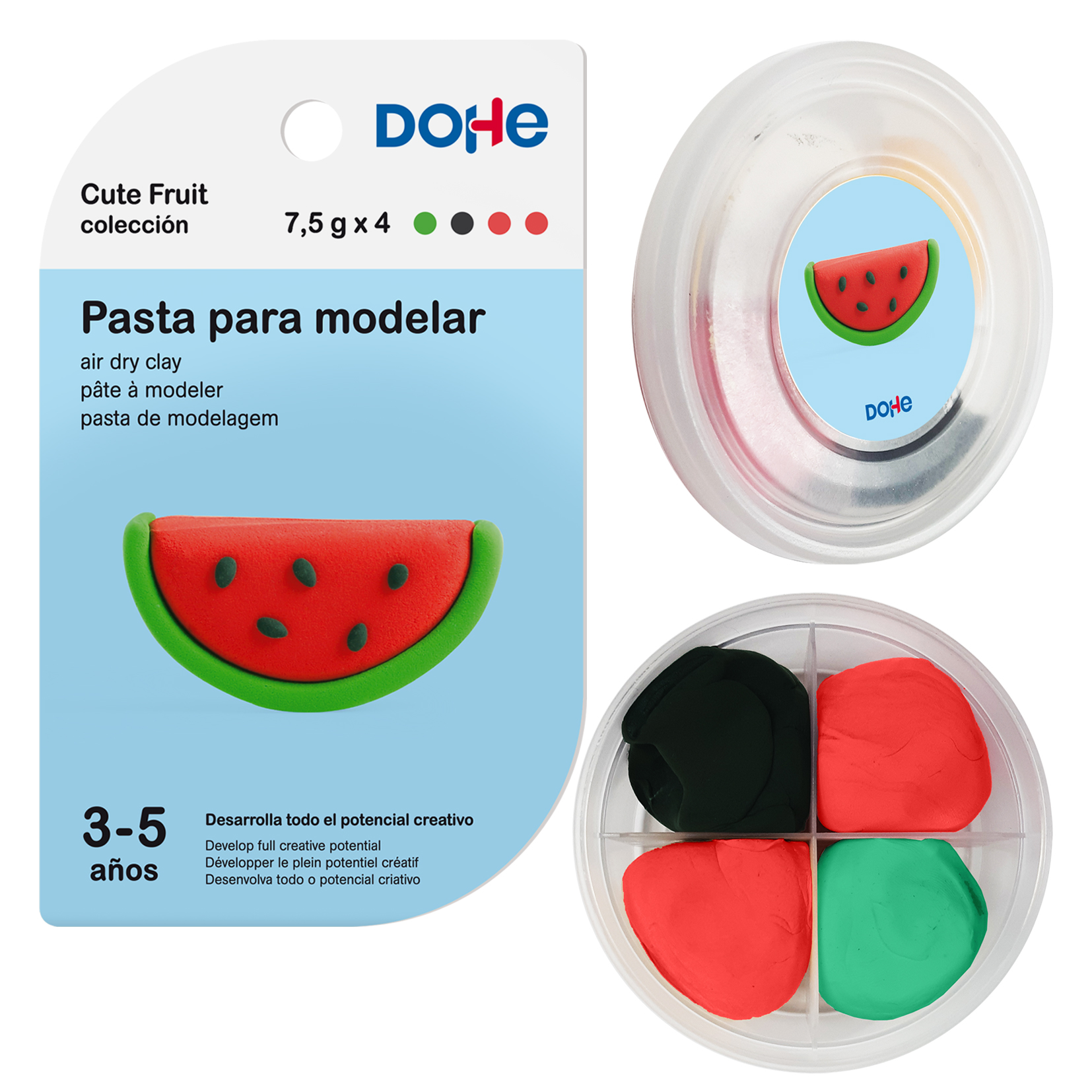 Dohe Cute Fruit Collection Pâte à Modeler Pastèque - Léger et Flexible - Convient aux Enfants de 3 à 5 Ans