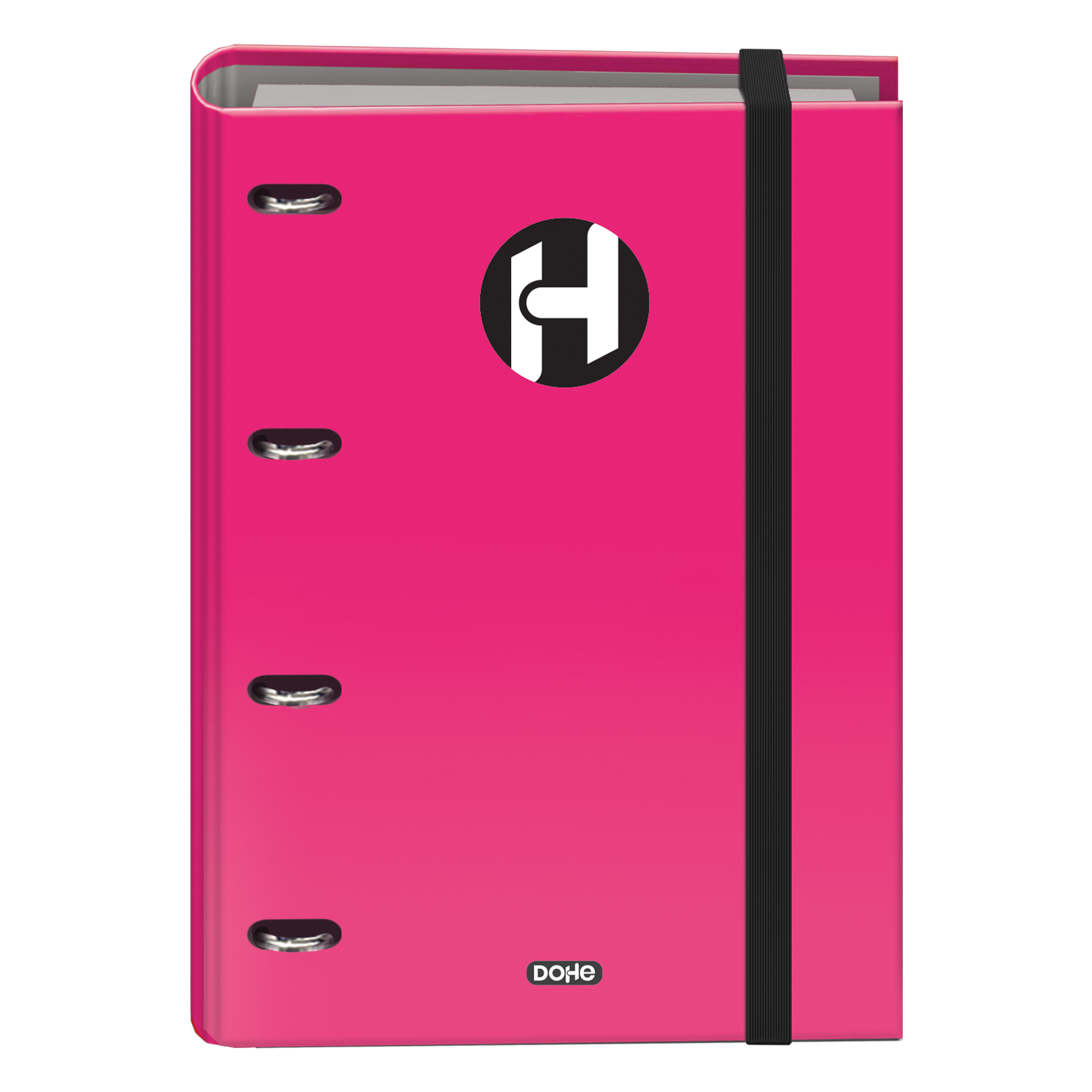 Dohe Icon Série 4 Classeur à Anneaux Format A4 avec Recharge de 100 Feuilles de 90 gr et 4 Trous - Fermeture avec Bande Elastique - Anneaux 35mm - Couleur Rose Fuchsia