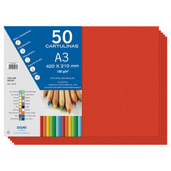 Dohe Papier cartonné A3 – 50 feuilles – Poids 180 g – Couleur rouge