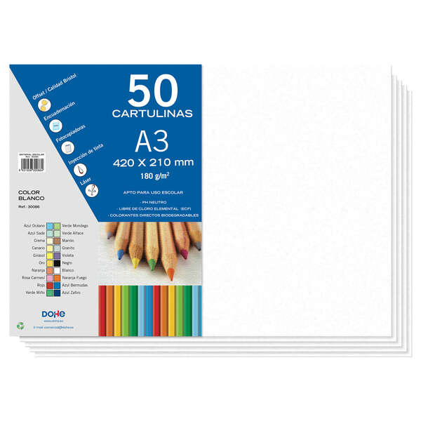 Dohe Papier cartonné A3 – 50 feuilles – Poids 180 g – Idéal pour les travaux manuels et les projets scolaires