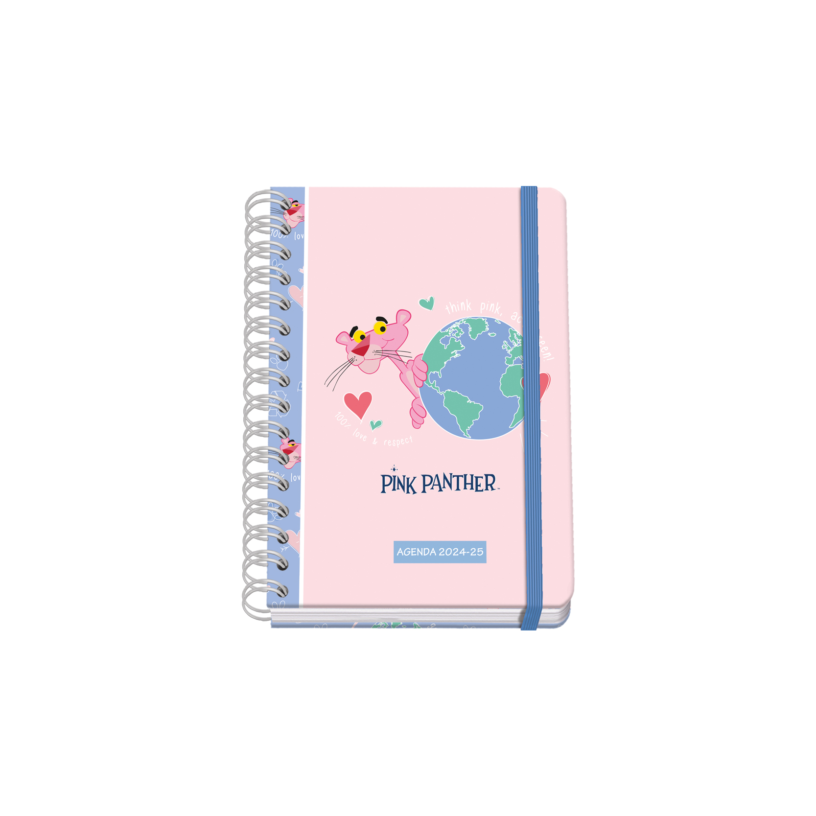 Dohe Pink Panther EcoPink Agenda scolaire à spirale filaire A5 – Vue hebdomadaire – Papier 80 g/m2 – Couverture en carton laminé – Fermeture en caoutchouc élastique