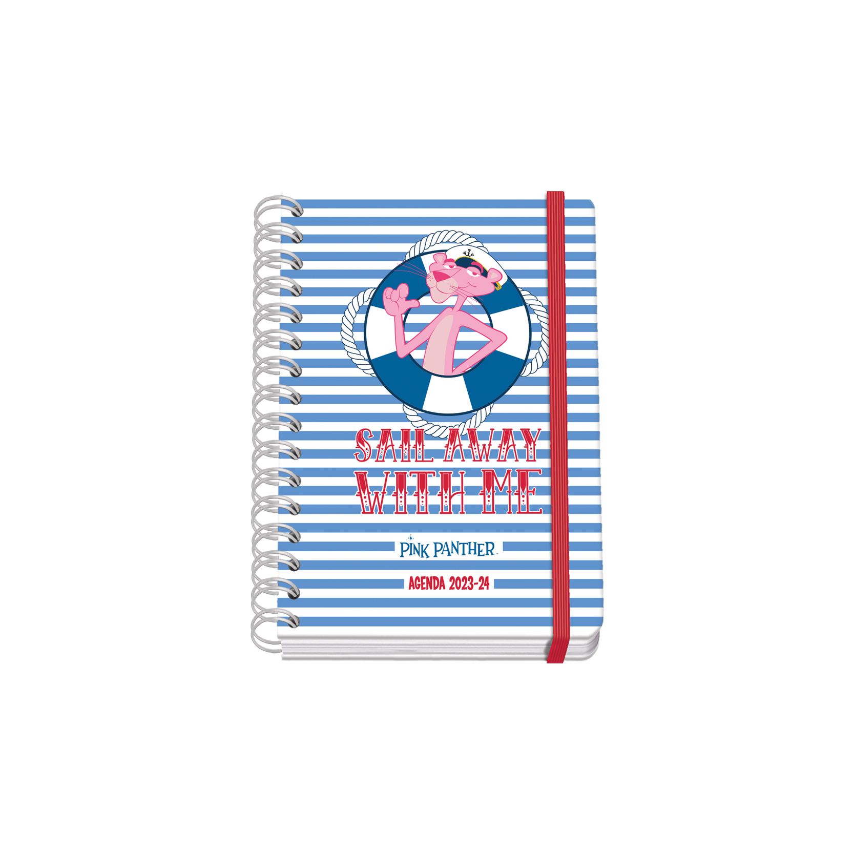 Dohe Pink Panther Sailing Agenda scolaire à spirale filaire A5 - Vue hebdomadaire - Papier 80 g/m2 - Couverture en carton laminé - Fermeture en caoutchouc élastique