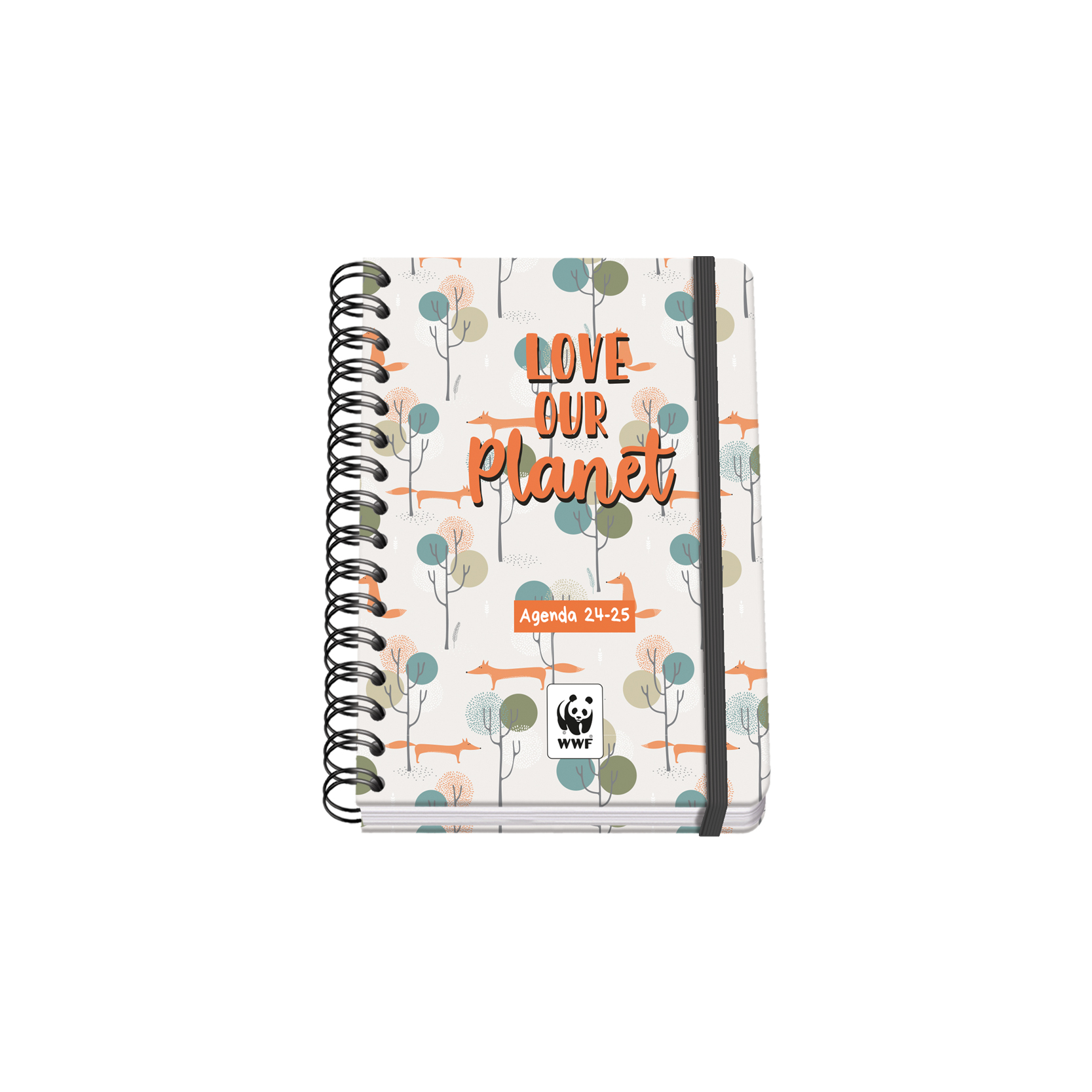 Dohe WWF Love our Planet Agenda scolaire à spirale filaire A5 – Vue hebdomadaire – Papier 80 g/m2 – Couverture en carton laminé – Fermeture en caoutchouc élastique